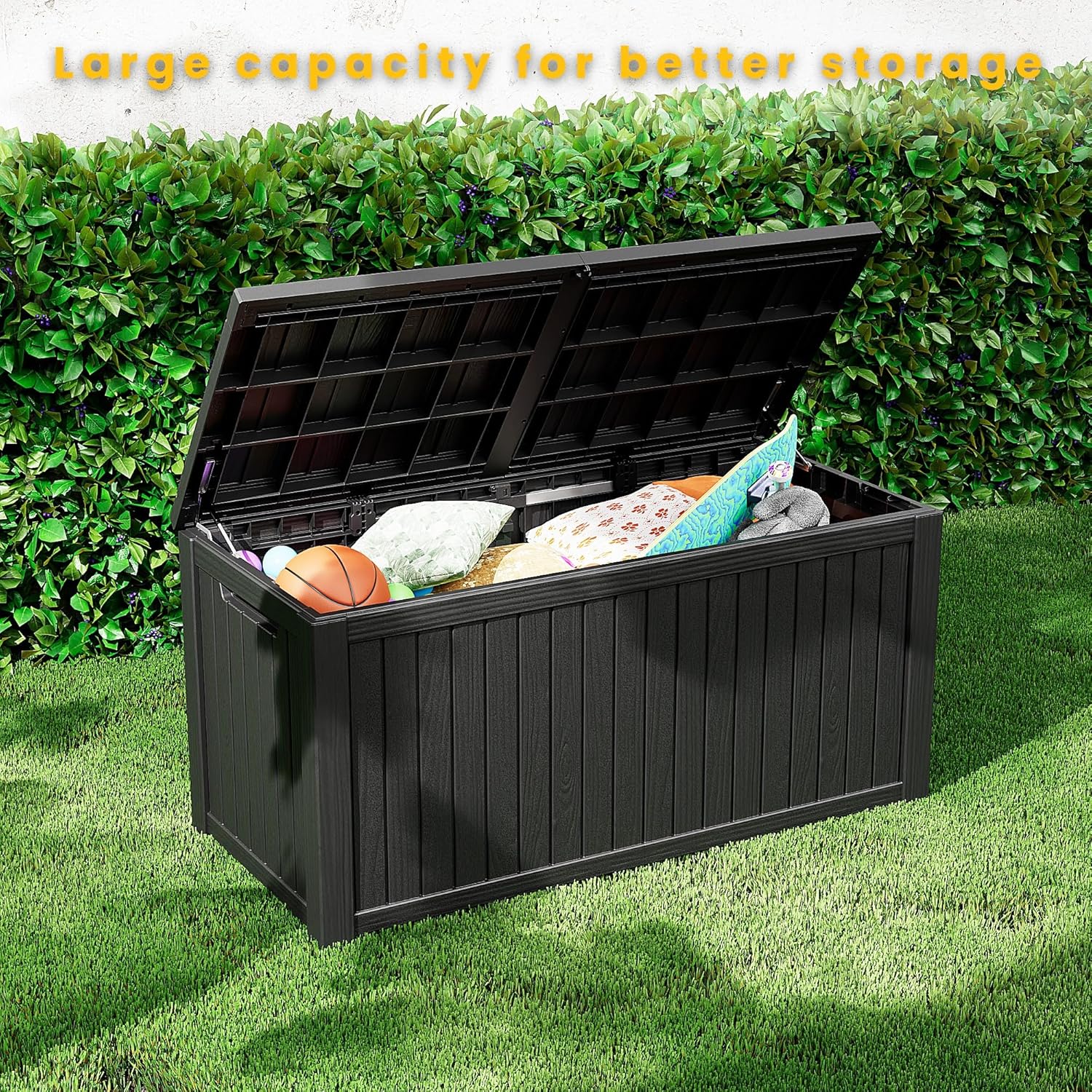 200 Gallon Outdoor Storage Box Waterproof Lockable Resin Deck Box Large, Black