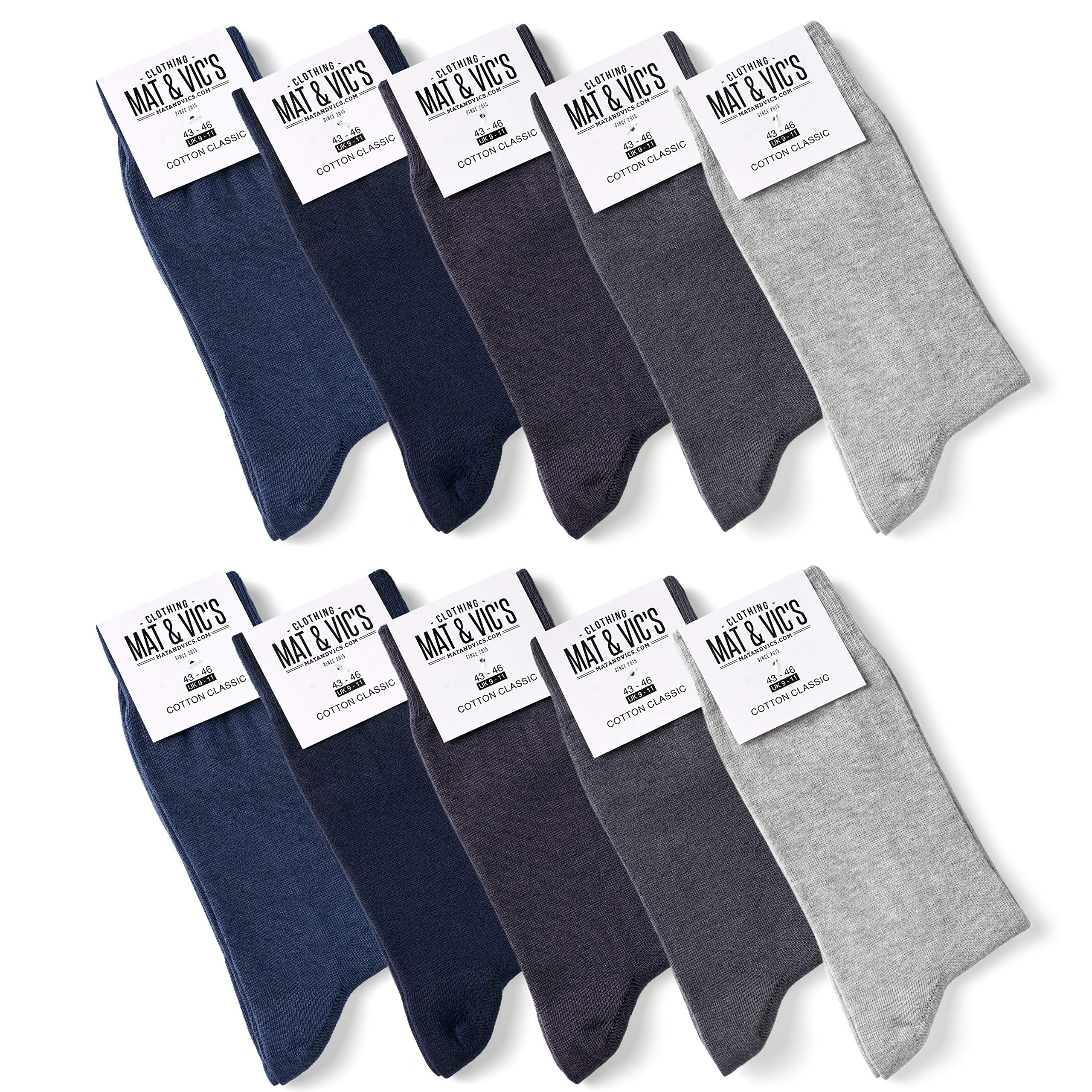 Mat and Vic's Mat & Vic’s Calcetines Clásicos de Vestir para Hombre y Mujer, Algodón, Certificado Oeko-Tex 100, cómodos, negro o multicolora (5 o 10 pares)