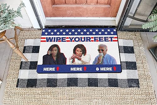 Miniatura 2 de VOTANTA Divertido tapete decorativo de Biden Kamala Pelosi con texto en inglés «Wipe Your Feet Here Here and Here», tapete decorativo de 24 x 16