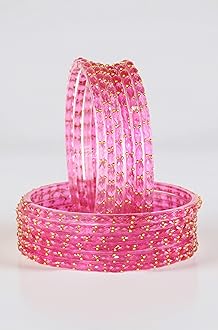 Raindrop Glass Bangles Set For Women & Girls with Zircon Diamond Stone & Beads | Trendy Transparent Crystal Glass Bangles | Fancy Kanch ki Chudi Set | Bangles for Wedding, Party- Set of 12