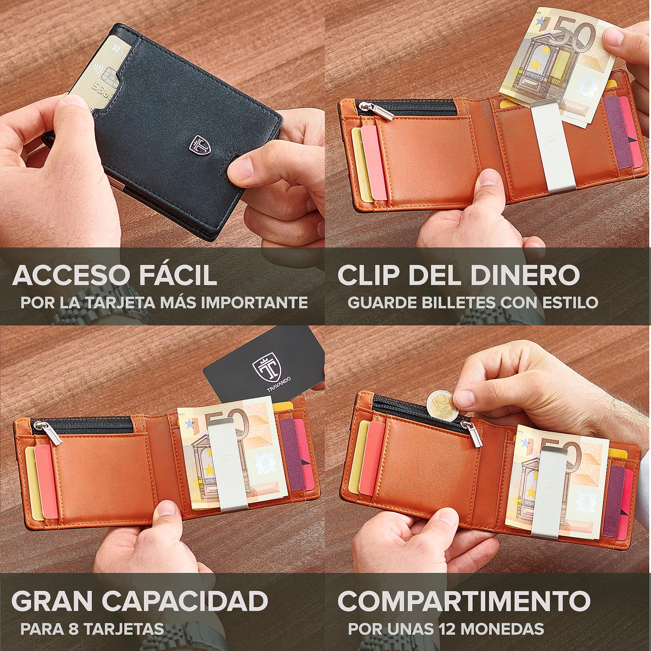 TRAVANDO Cartera con Pinza para Billetes London Bloqueo RFID - Tarjetero Hombre Slim - Billetero