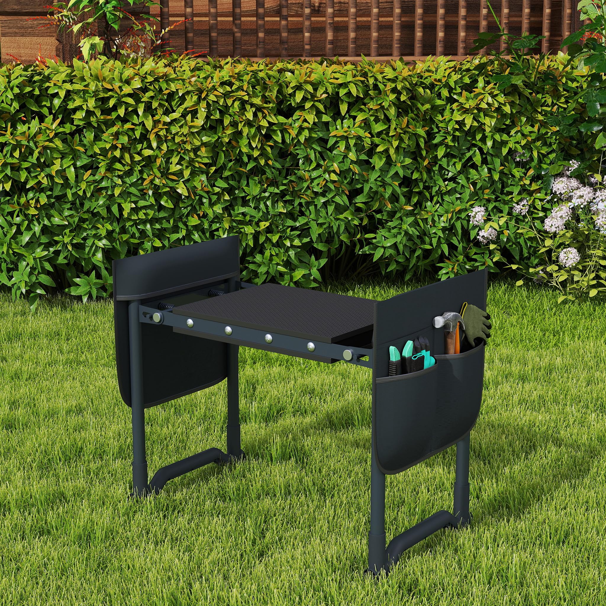 NAIZY Banc de jardin pliable - 59 x 28 x 49 cm - Avec coussin en mousse EVA et sac à outils - Charge maximale : 150 kg - Anthracite
