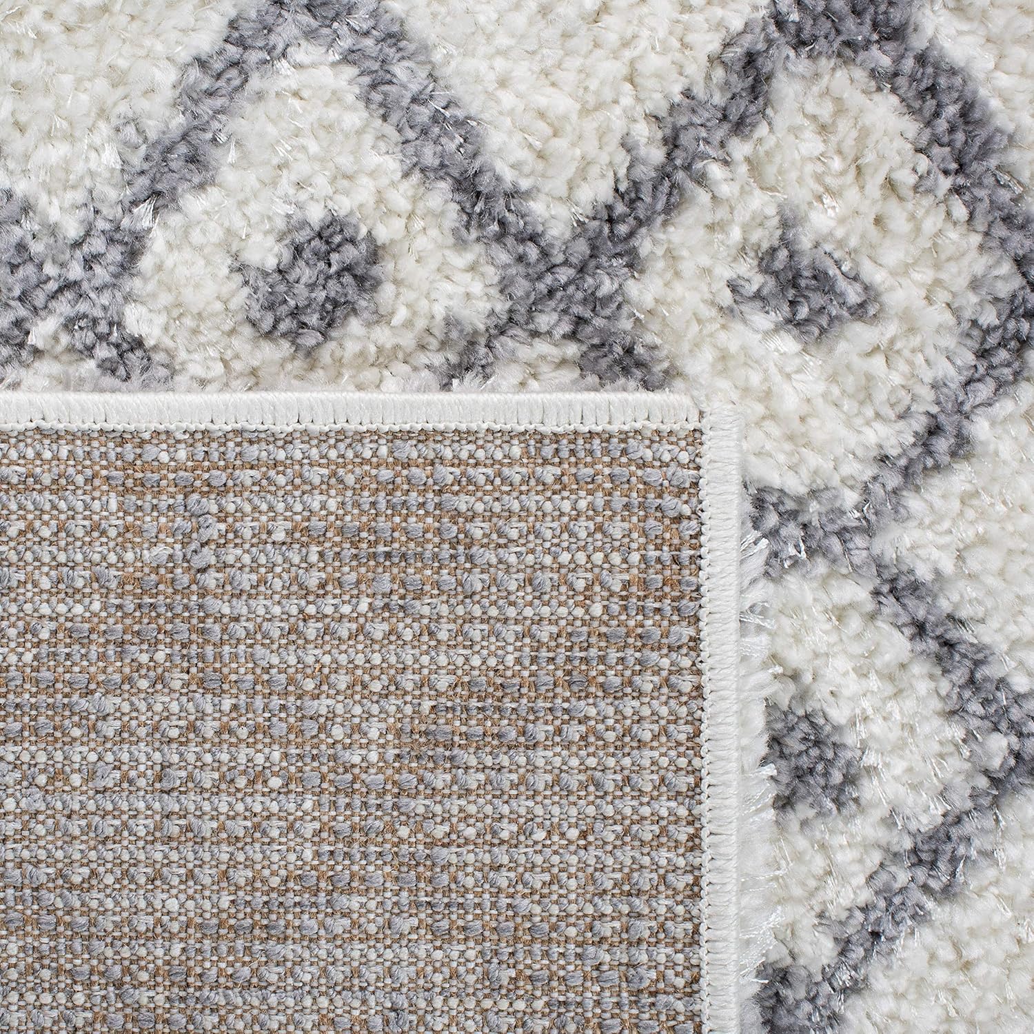 SAFAVIEH Berber Fringe Shag Collection Area Rug - 3' Square, Cream & Dark Grey, Moroccan Design, Non-Shedding & Easy Care, 1.2-inch Thick Ideal for High Traffic Areas in Living Room, Bedroom (BFG540A)