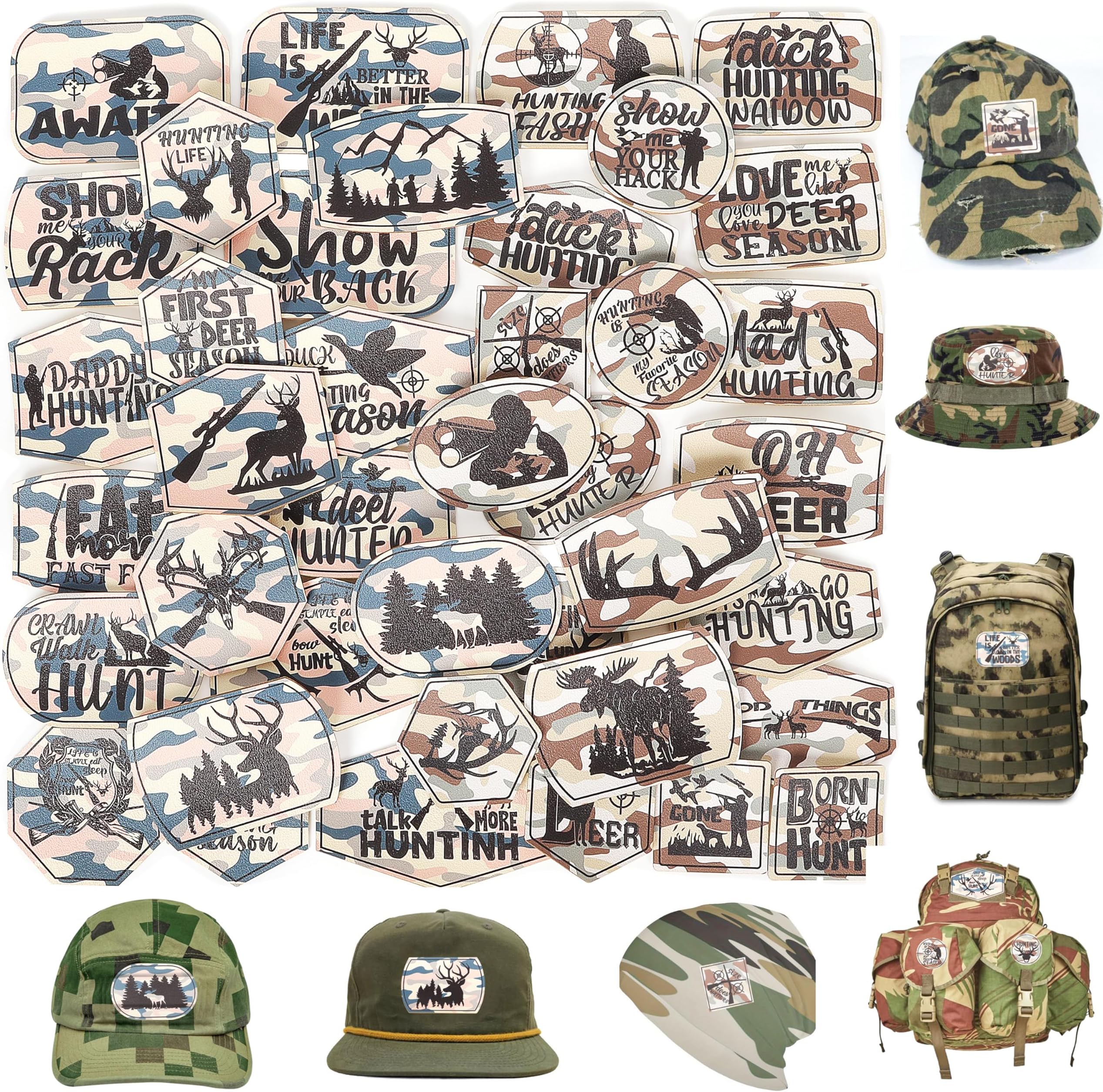 Amazon.com: Hunters Outdoor Iron On Hat Patches: Meneng 40Pcs Laserable ...
