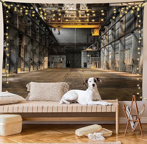 Miniatura 8 de Ambesonne Tapiz industrial, interior industrial de construcción de edificios de fábrica antigua, almacén espeluznante, colgante de pared para