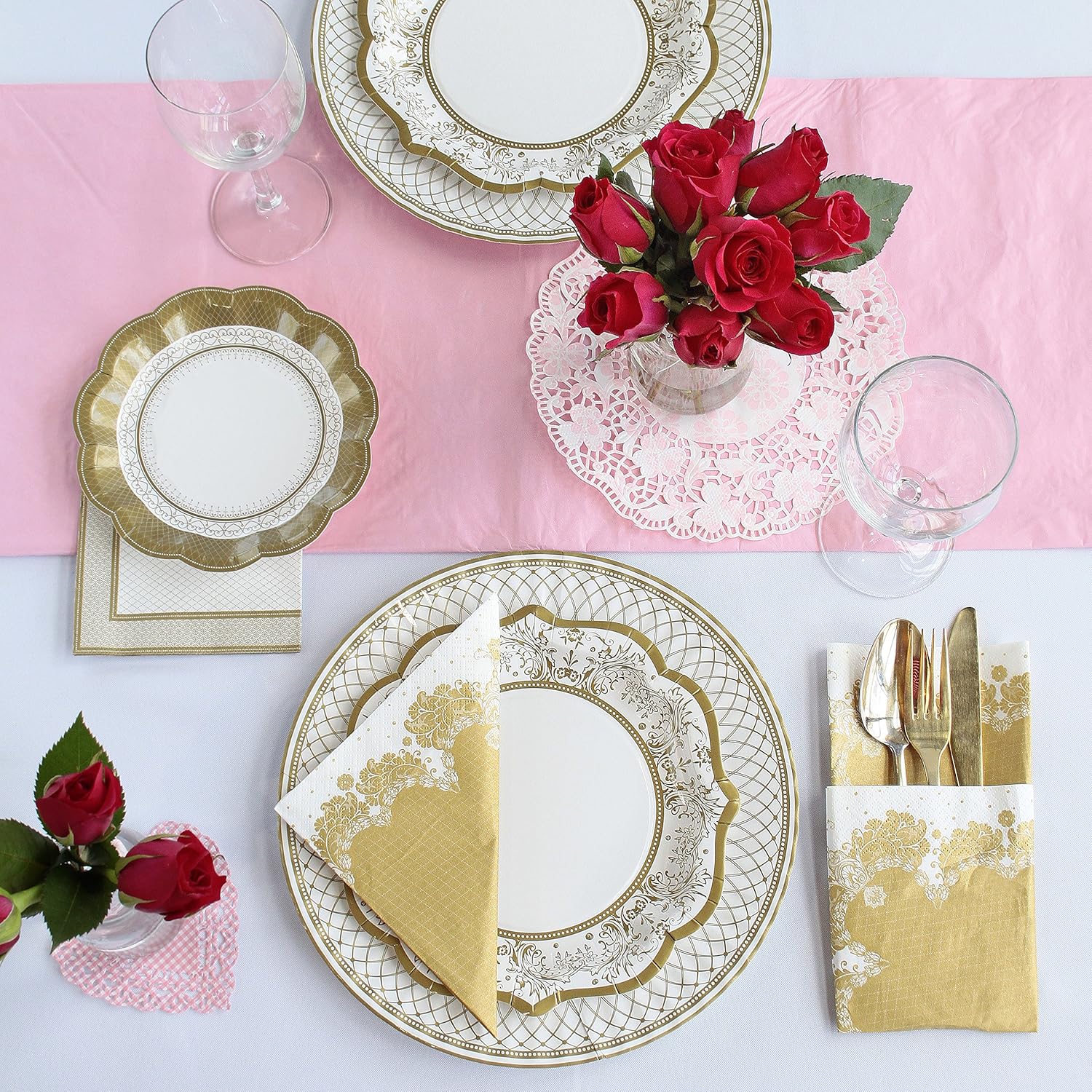 TALKING TABLES PARTY PORCELAIN GOLD Pack of 12 Vintage Porcelain Style Medium Paper Plates | 3 Designs | Unique, Glamorous, Elegant, Disposable | For Weddings, Anniversary, Afternoo, 8", 12 Count : Home & Kitchen