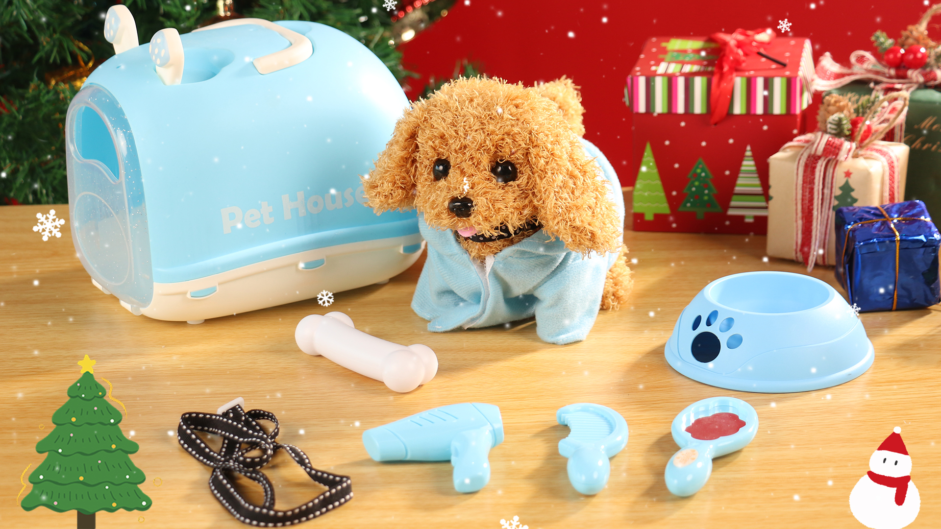 Chien Interactif Jerryvon – Peluche Robot Qui Marche Et Aboie, Avec Laisse Et 7 Accessoires, Jouet Enfant 2-3 Ans
