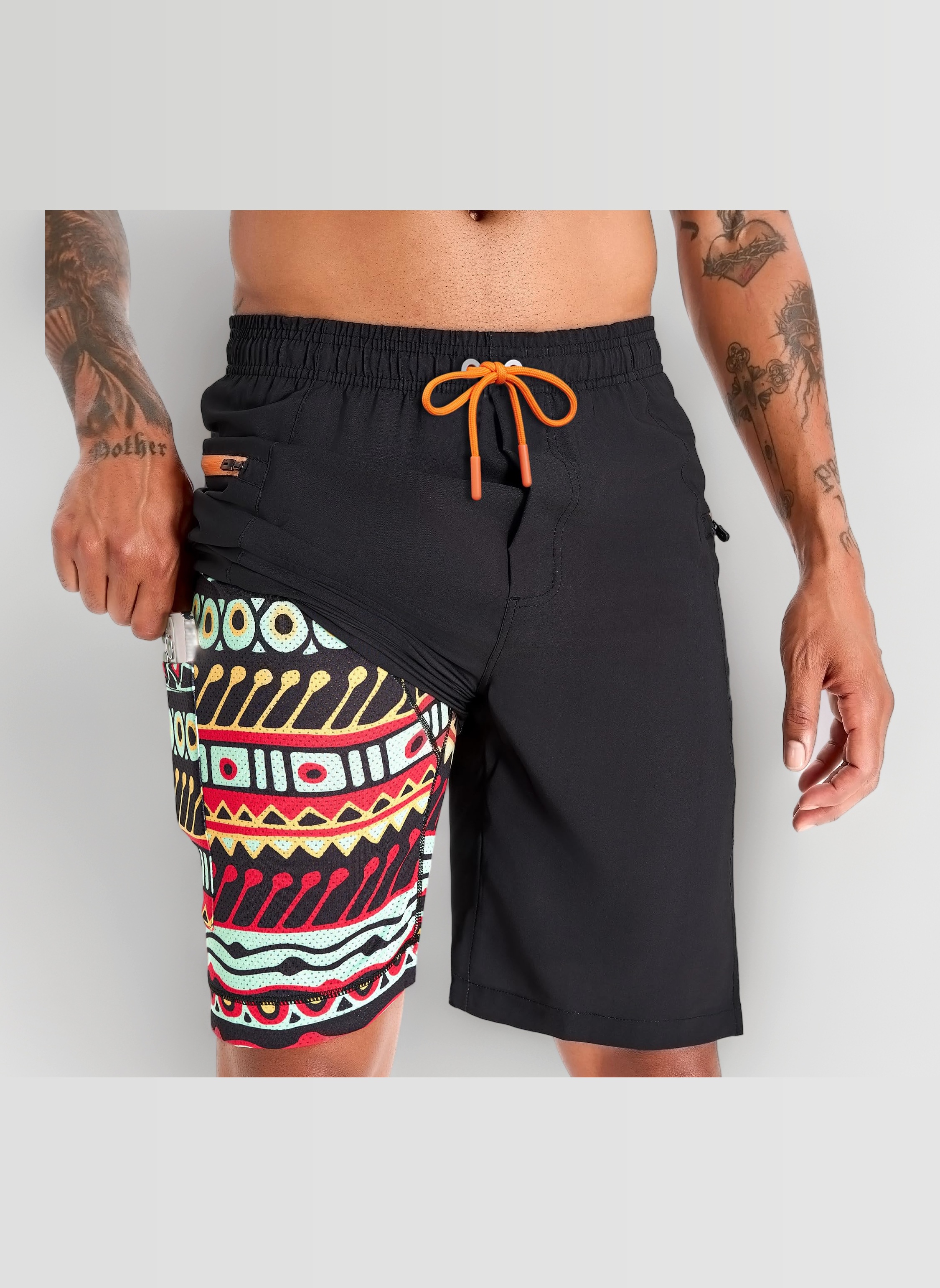 Swimming Shorts Men Swim Trunks with Compression Liner 2 in 1 Quick Dry Beach Summer 9'' Board Shorts with Zipper Pockets