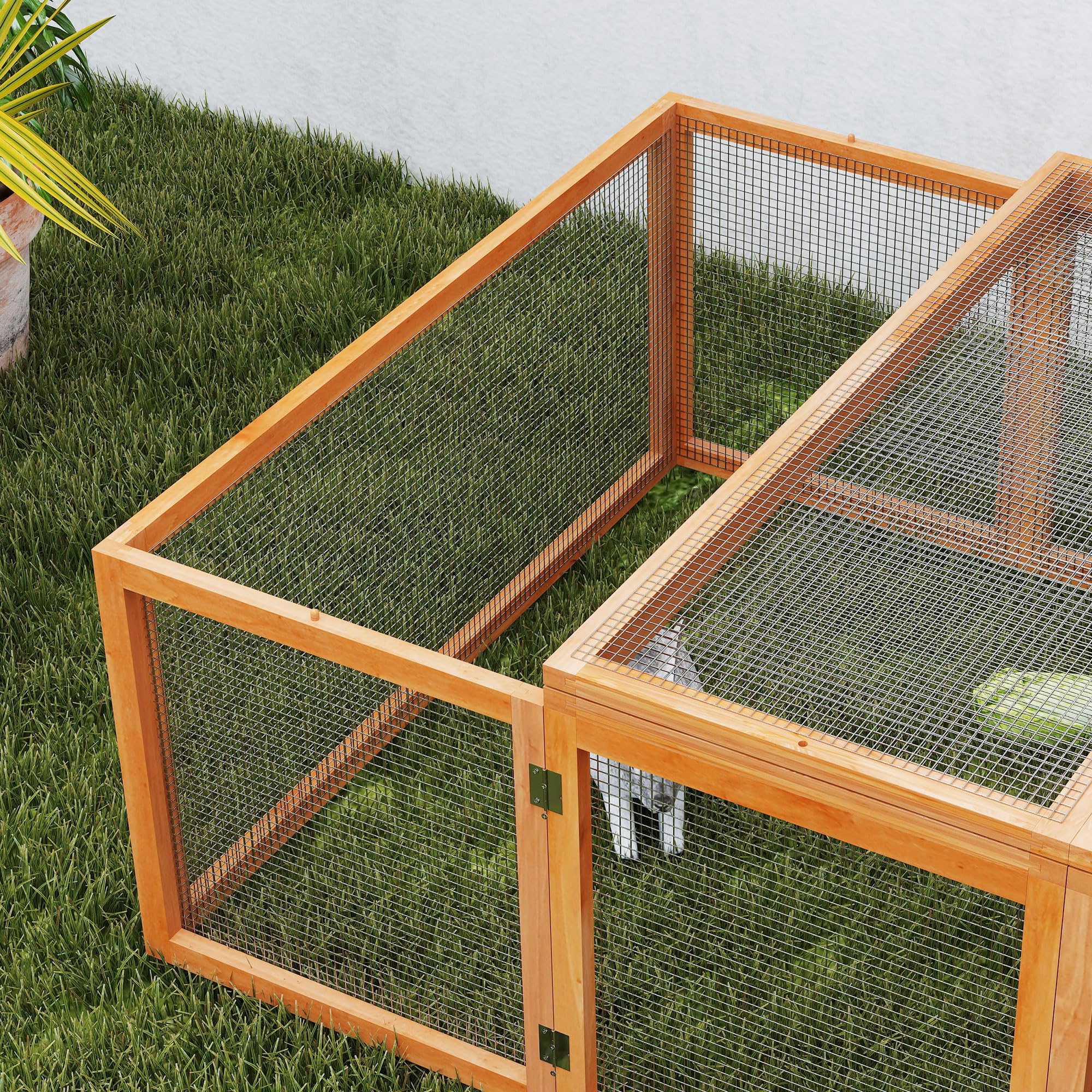 PawHut Clapier Cage à Lapins extérieur intérieur 2 Portes supérieures 181L x 100l x 48H cm Bois Massif Marron | Extérieur Intérieur, 2 Portes Supérieures, Bois Massif