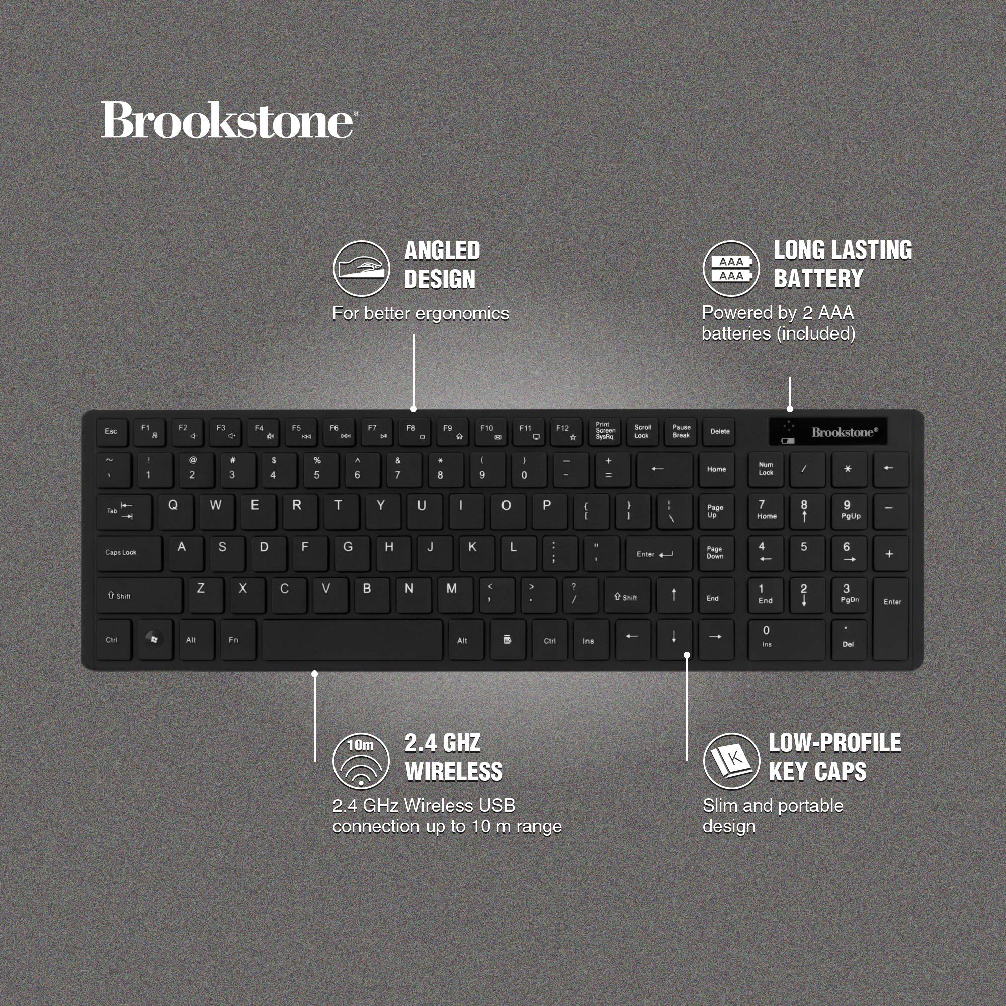 Buy Brookstone Wireless Mouse & Keyboard Bundle- 2 in 1 Desktop Combo ...