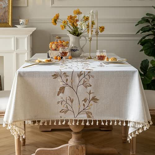 Oubonun Tablecloths for Rectangle Tables, Cotton Linen Waterproof Farmhouse Table