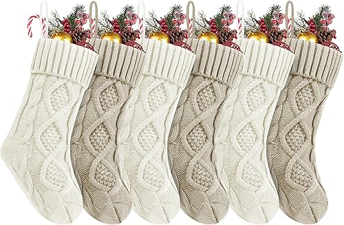 Miniatura 8 de Fesciory Paquete de 6 calcetines de punto trenzado de 18 pulgadas de tamaño grande para regalos y decoraciones para fiestas familiares de Navidad,