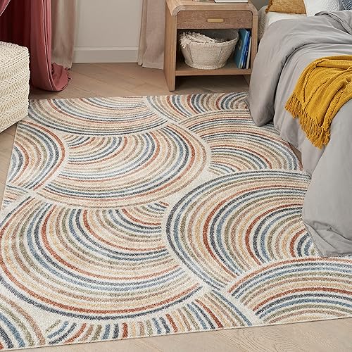 Miniatura 1 de Nourison Astra - Alfombra de área moderna de mediados de siglo, lavable a máquina, color marfilmulti de 5 pies 3 pulgadas x 7 pies, fácil de