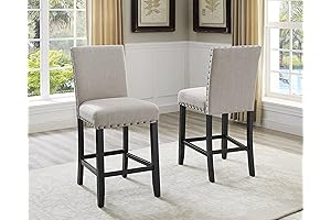 Biony Tan Fabric Counter Height Stools with Nailhead Trim, Set of 2