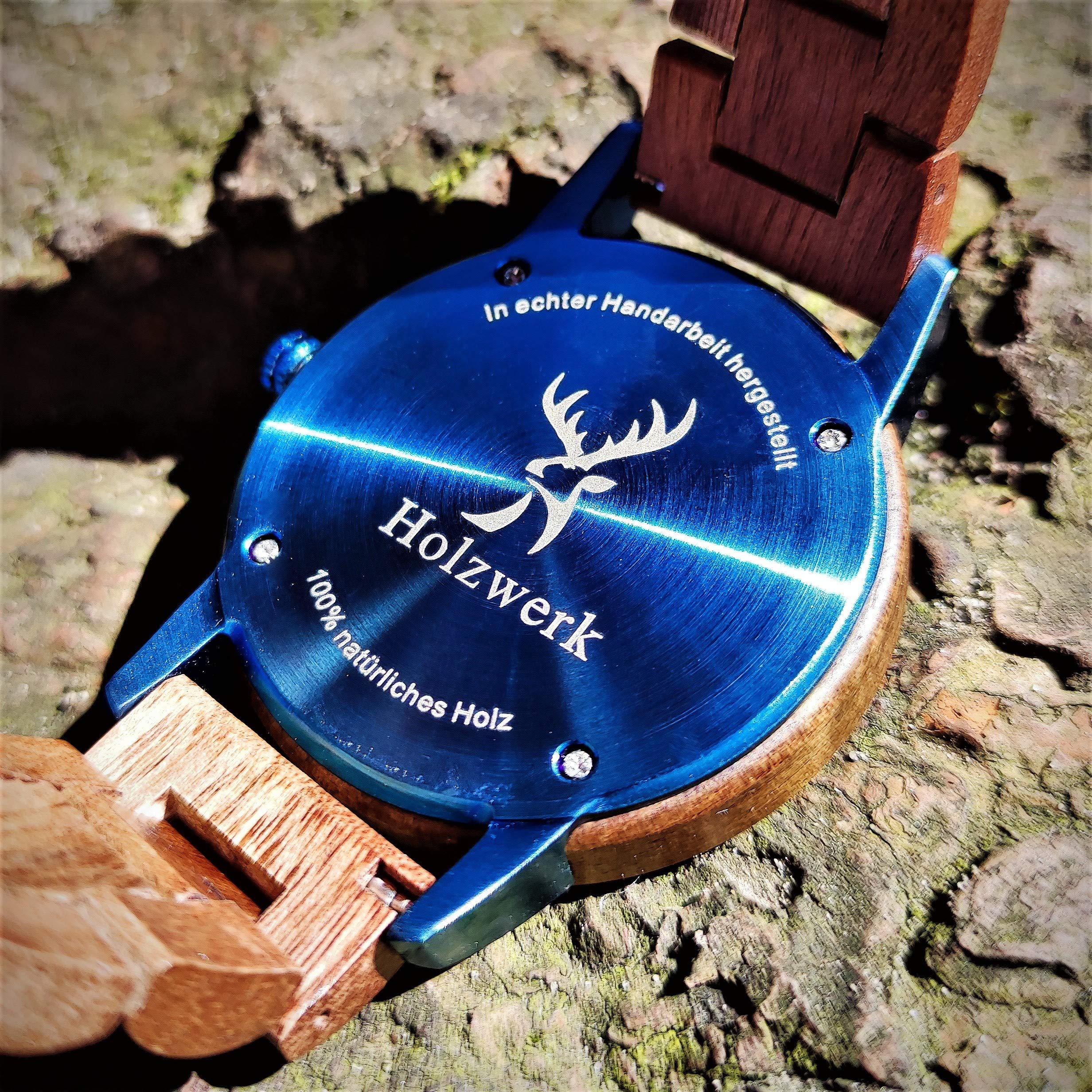 Holzwerk Germany Handgefertigte Designer Unisex Damen-Uhr Herren-Uhr Öko Natur Holz-Uhr Armband-Uhr Analog Klassisch Quarz-Uhr Braun Blau Weiß