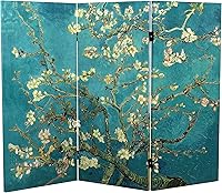 Red Lantern Van Gogh Double-Sided Canvas Folding Screen Room Divider - Almond Blossoms & Wheat Field, 3ft Short 3-Panel
