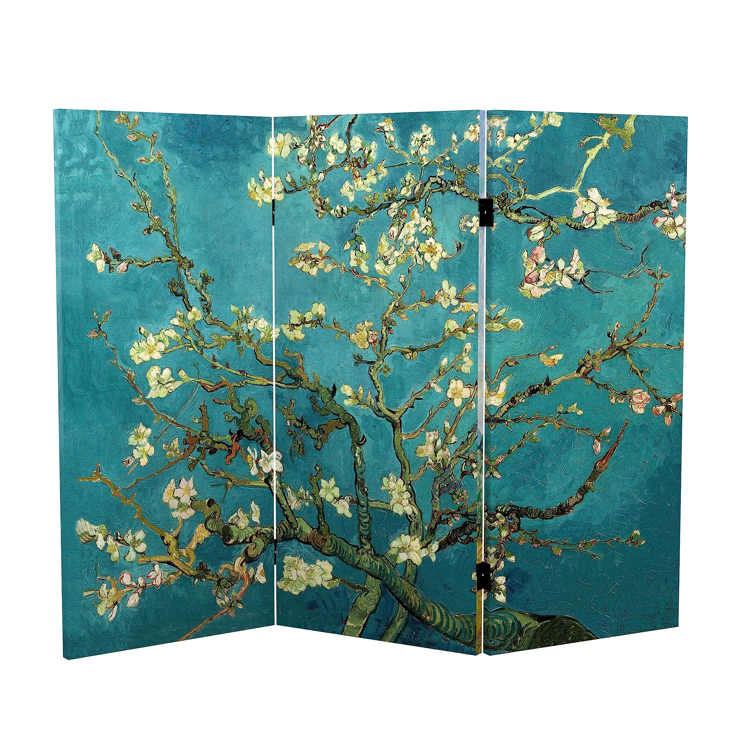 Red Lantern Double Sided Works of Van Gogh Canvas Folding Screen - Almond Blossoms/Wheat Field, 3 ft Short - 3 Panel