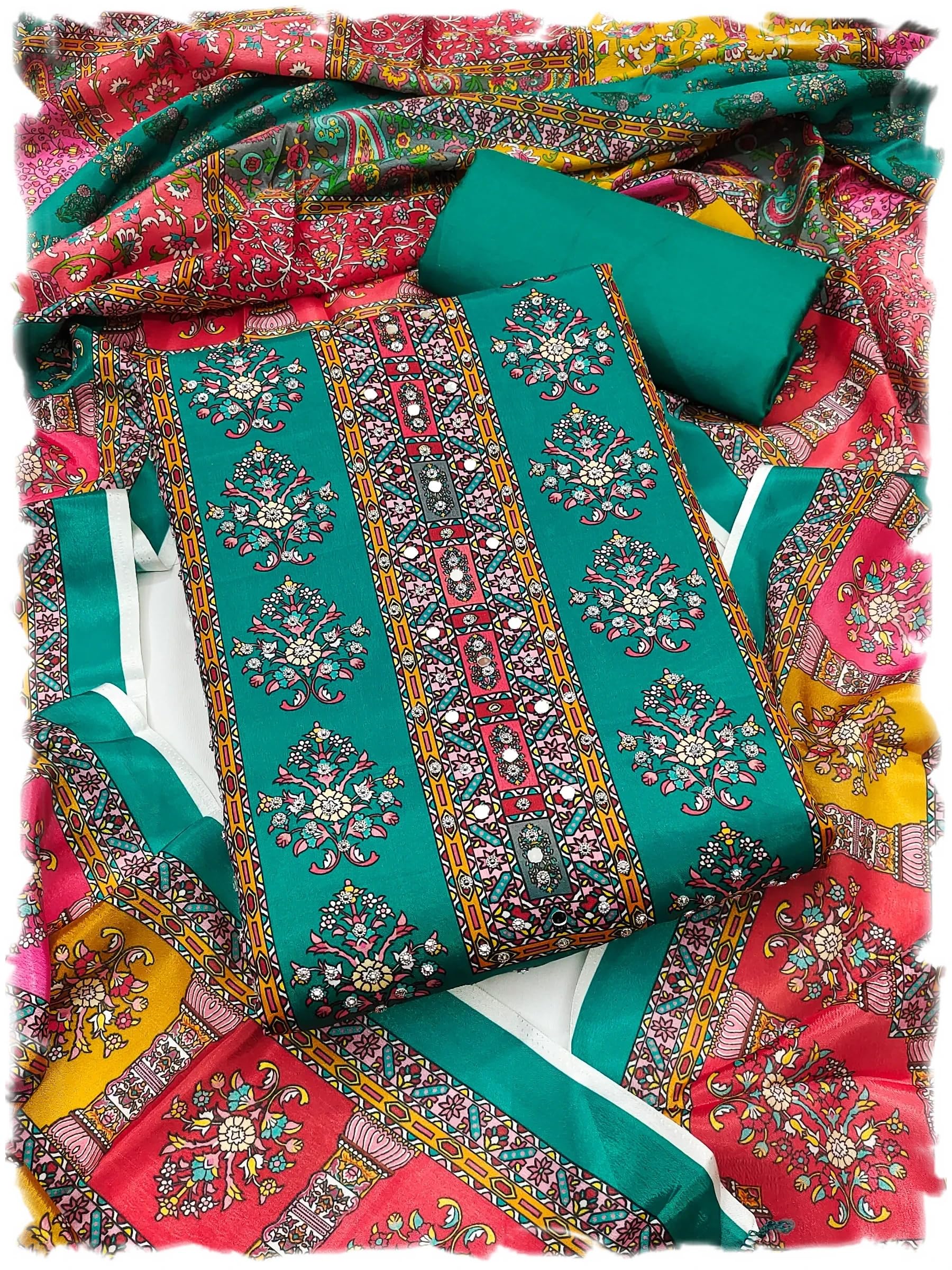 Women's Silk Digital Printed Dress Material With Mirror and Diamond Work-image-45