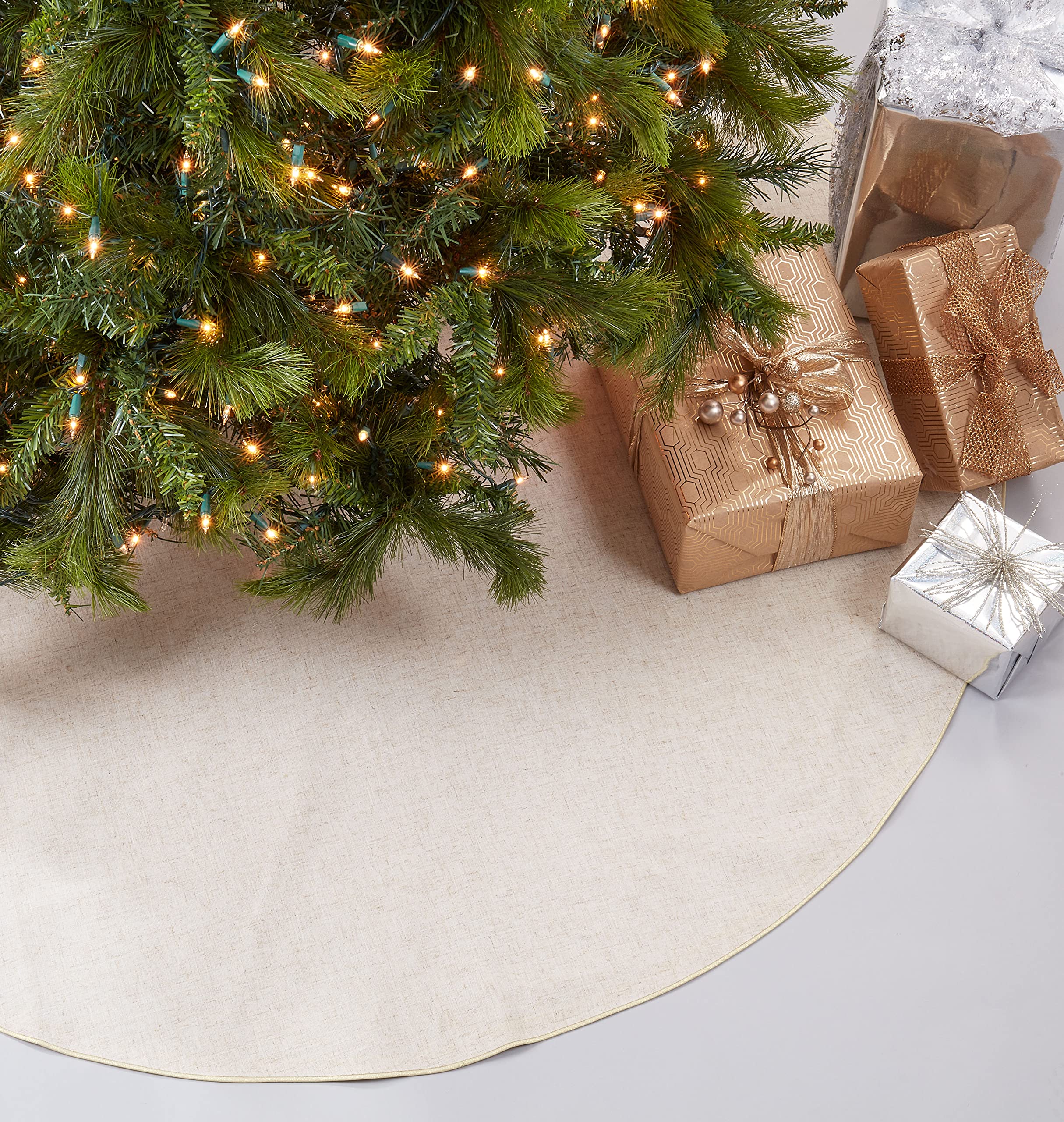 Saro Lifestyle Toscana Tree Skirt with Piping, 72", Gold