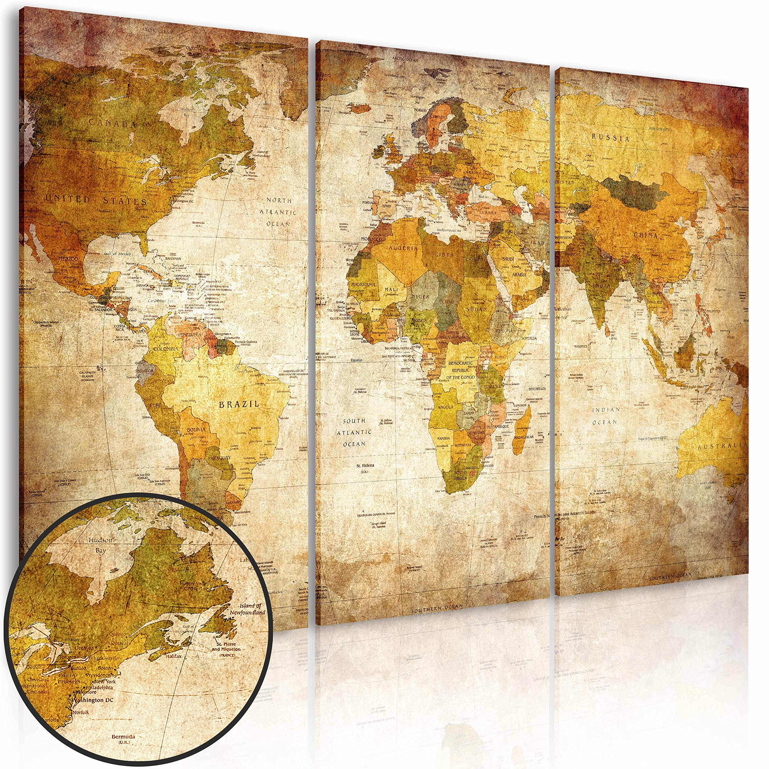 murando Pinboard World Map 60x40 cm /23,6x15,7" 3 pcs Cork Board & Canvas Print On Non-woven Material XXL Memoboard Noticeboard Message Board Image Picture Home Decor Wall k-B-0020-p-a