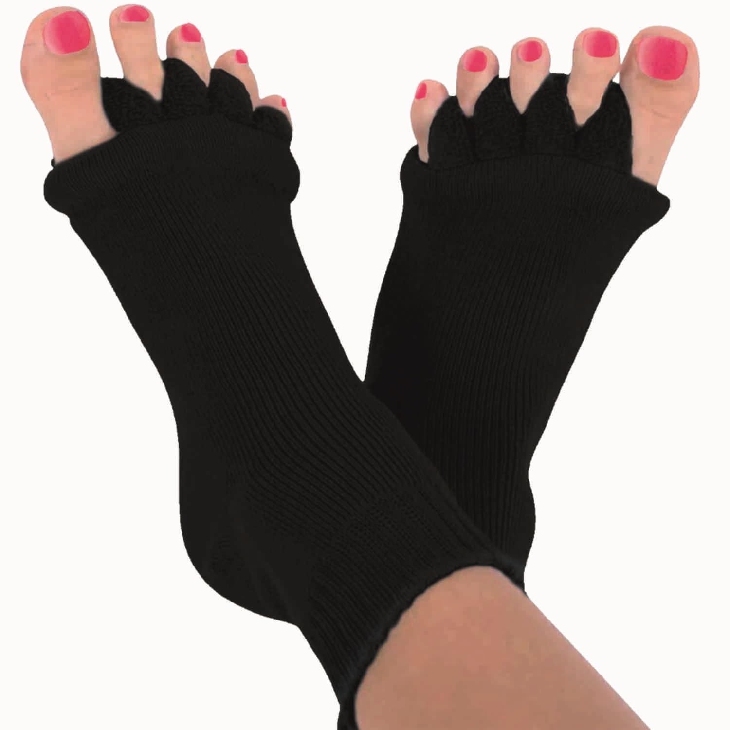 Foot Alignment Socks I Cotton Finger Toe Separator I Easing Bunion Hammertoe And Arthritis Pain Relief I Improving Posture & Increasing Flexibility I Free Size | For Men & Women (Black)
