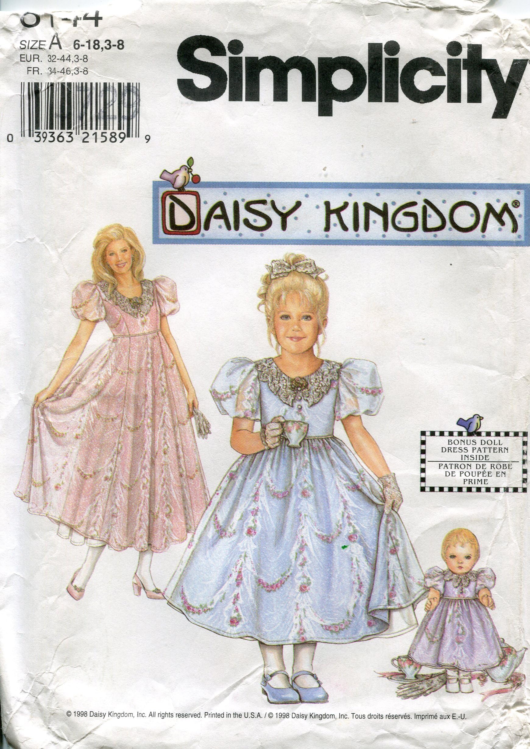 Simplicity Daisy Kingdom Pattern 8144 Girl's and Misses' Dress and Dress for 18-Inch Doll, Size A (6-18) and Girl's 3-8