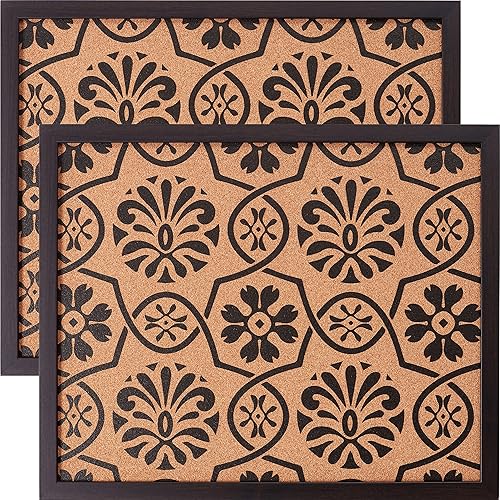Miniatura 10 de Craig Frames Tablón de anuncios decorativo de corcho, 18.5 x 23 pulgadas, marco marrón con patrón de flor de lis, juego de 2