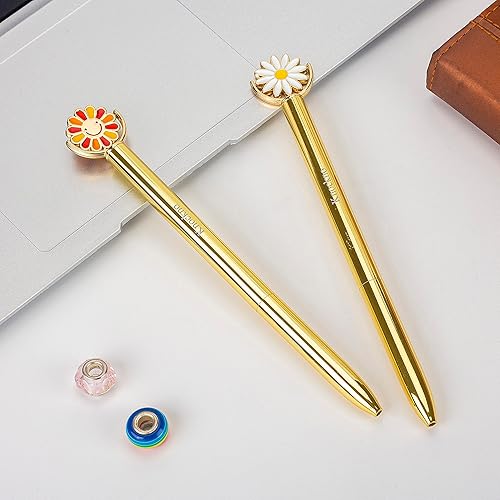 Miniatura 3 de 2 bolígrafos novedosos con diseño de margaritas y girasoles sonrientes, lindo bolígrafo giratorio único para niñas y mujeres, adecuado para diario,