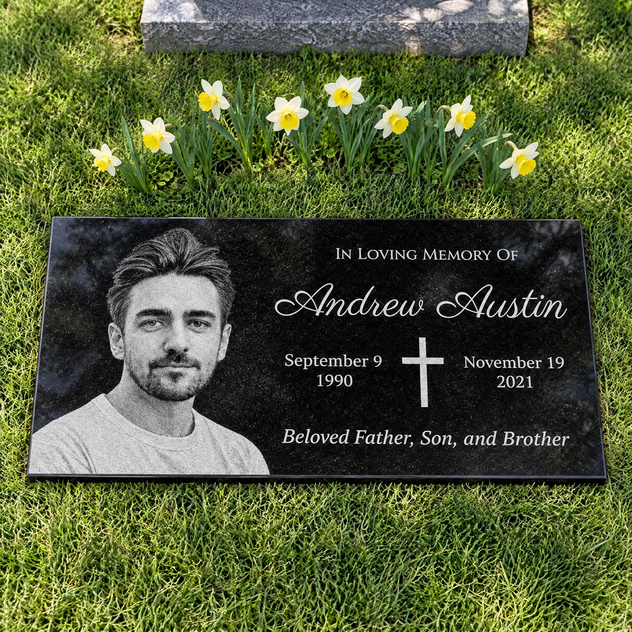24x12 Grave Markers for Cemetery for Humans, Headstones for Graves, Memorial Stones, Bereavement Garden Stones, Remembrance Stone, Tombstones for Graves, Commemorative Plaque w/ Porcelain Photo Cameo