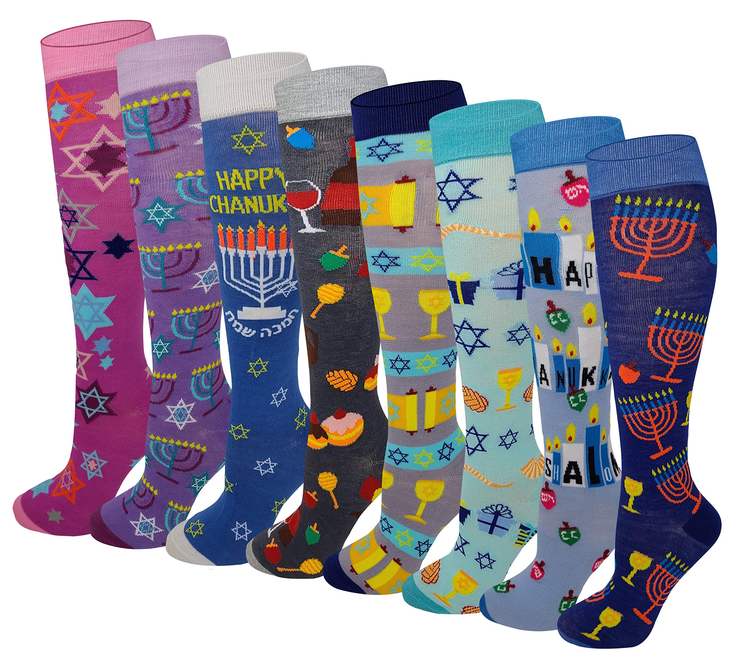 SUMONA Fun Colorful Festive Novelty Holiday Hanukkah Womens Knee High Socks 8 Pairs