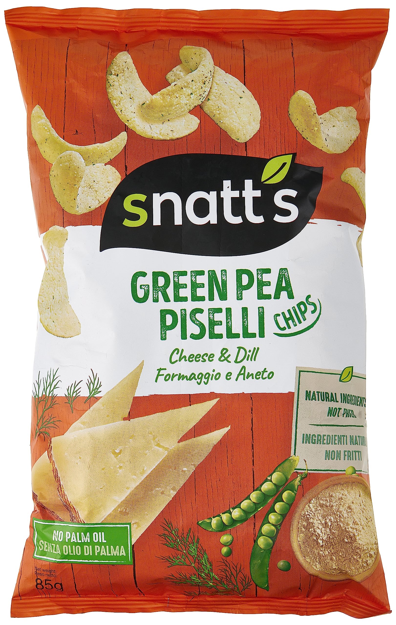 Snatt'S Green Pea Piselli Snacks with Cheese & Dill, Natural ingredients, Not Fried 85g