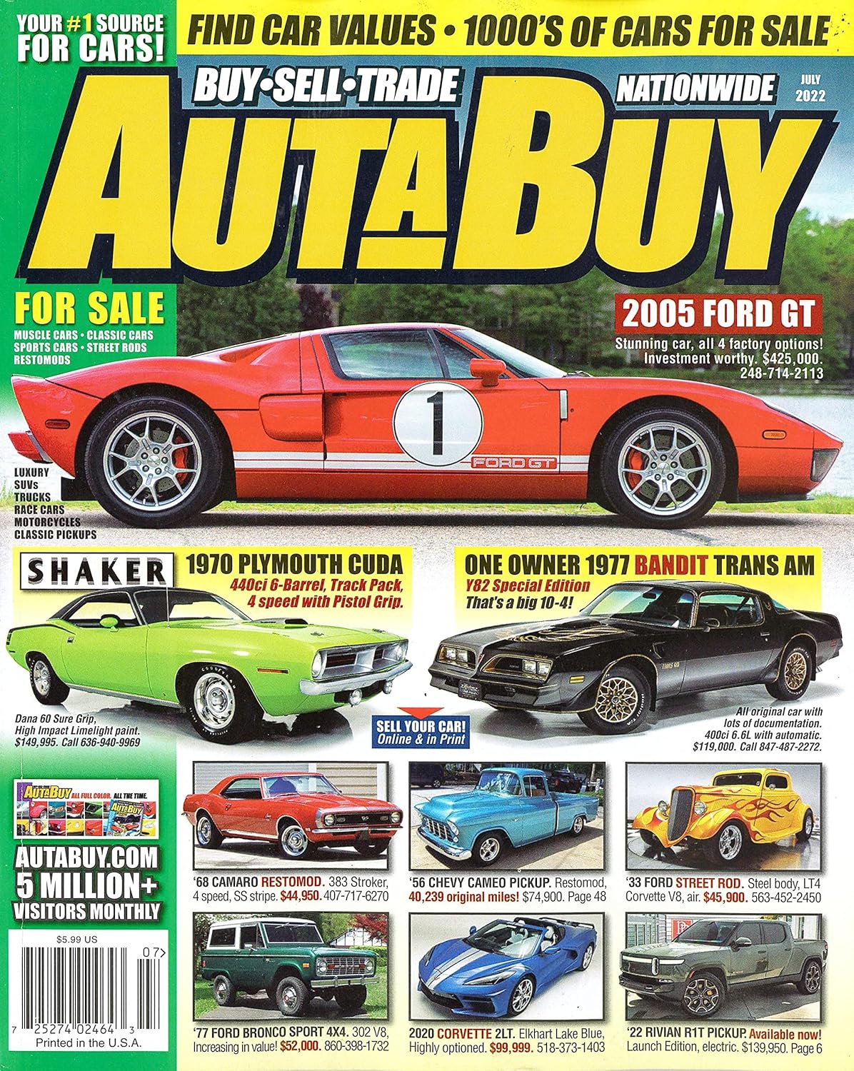 AUTABUY MAGAZINE JULY 2022 2005 FROD GT 1970 PLYMOUTH CUDA