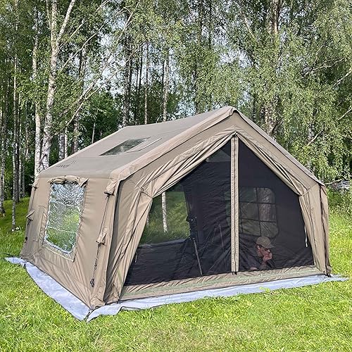 Coody | Rbm Outdoors Koala/Hub/Octopus Inflatable Tents for Camping with Stove Jack, 2/8/10 Person Luxury Canvas Blow Up Tent, 2 Room, Easy Setup Casa de Campaña, Large Inflatable House with Pump