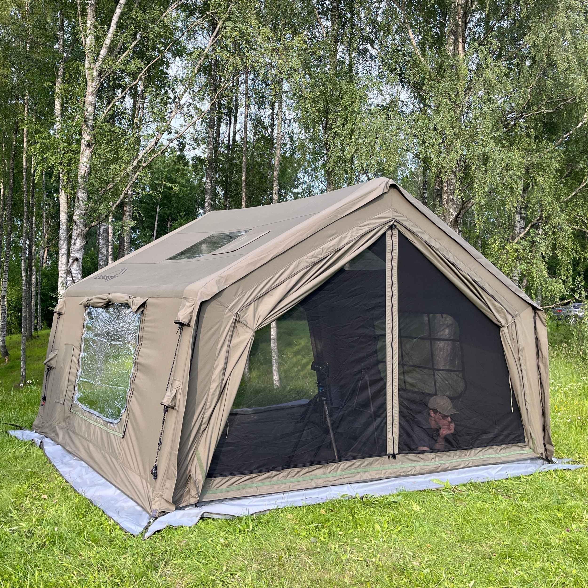 Coody | Rbm Outdoors Koala/Hub/Octopus Inflatable Tents for Camping with Stove Jack, 2/8/10 Person Luxury Canvas Blow Up Tent, 2 Room, Easy Setup Casa de Campaña, Large Inflatable House with Pump