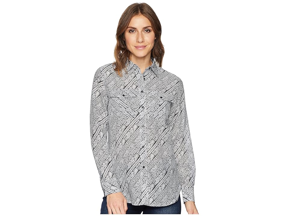 

LAUREN Ralph Lauren Silk Cotton Voile Long Sleeve Shirt (Polo Black/Soft White) Women's Clothing