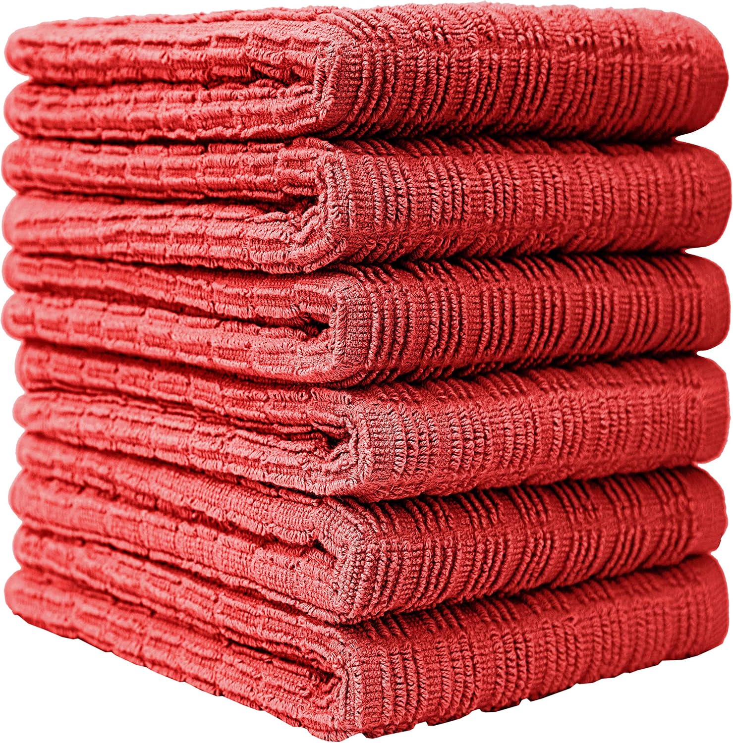 Bumble Premium Kitchen Towels (16”x 28”) Red Ribbed Check Design | Soft, Highly Absorbent with Hanging Loop | Natural Ring Spun Cotton | Large Kitchen Hand Towels | Tea Towels Set | 380 GSM - 6 Pack