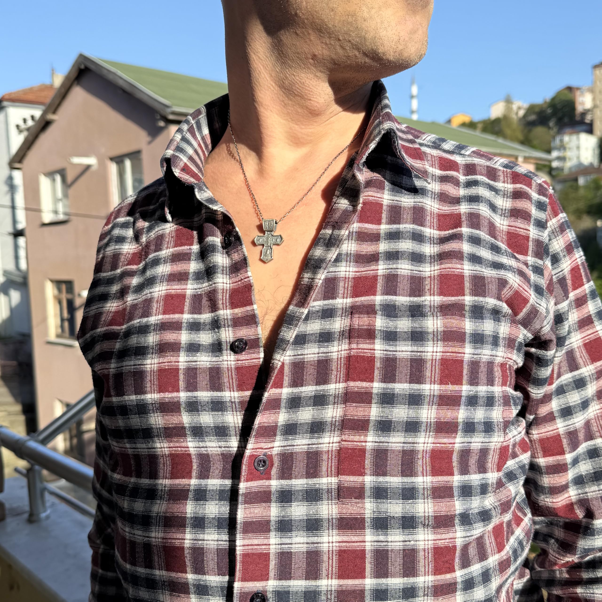 KAMBO Colgante de cruz ortodoxa de plata de ley 925, collar de San Miguel para hombre, joyería religiosa de estilo bizantino, grande, plata de ley, sin piedras preciosas, Large, Plata esterlina, No es