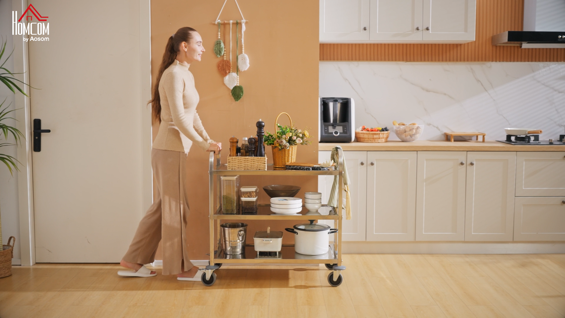 HOCO Desserte De Cuisine Chariot De Service Chariot Sur Roulettes Avec 3 étagères Et Poignée