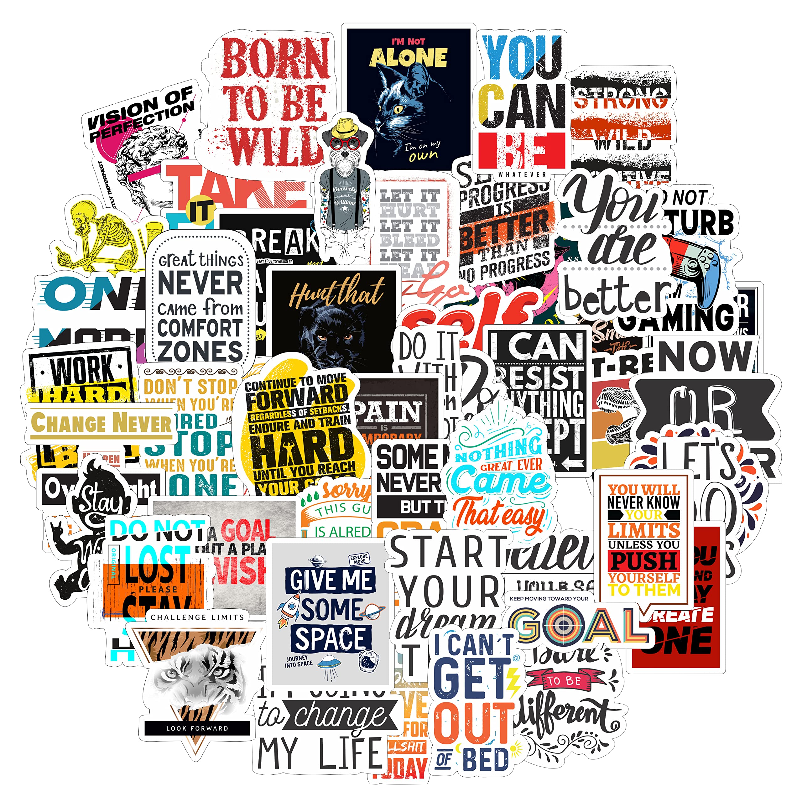 FlyBuy Hub - Inspirational Motivational Vinyl Stickers Perfect for Phone, Scrapbook Art n Craft (Pack of 50 Pieces)