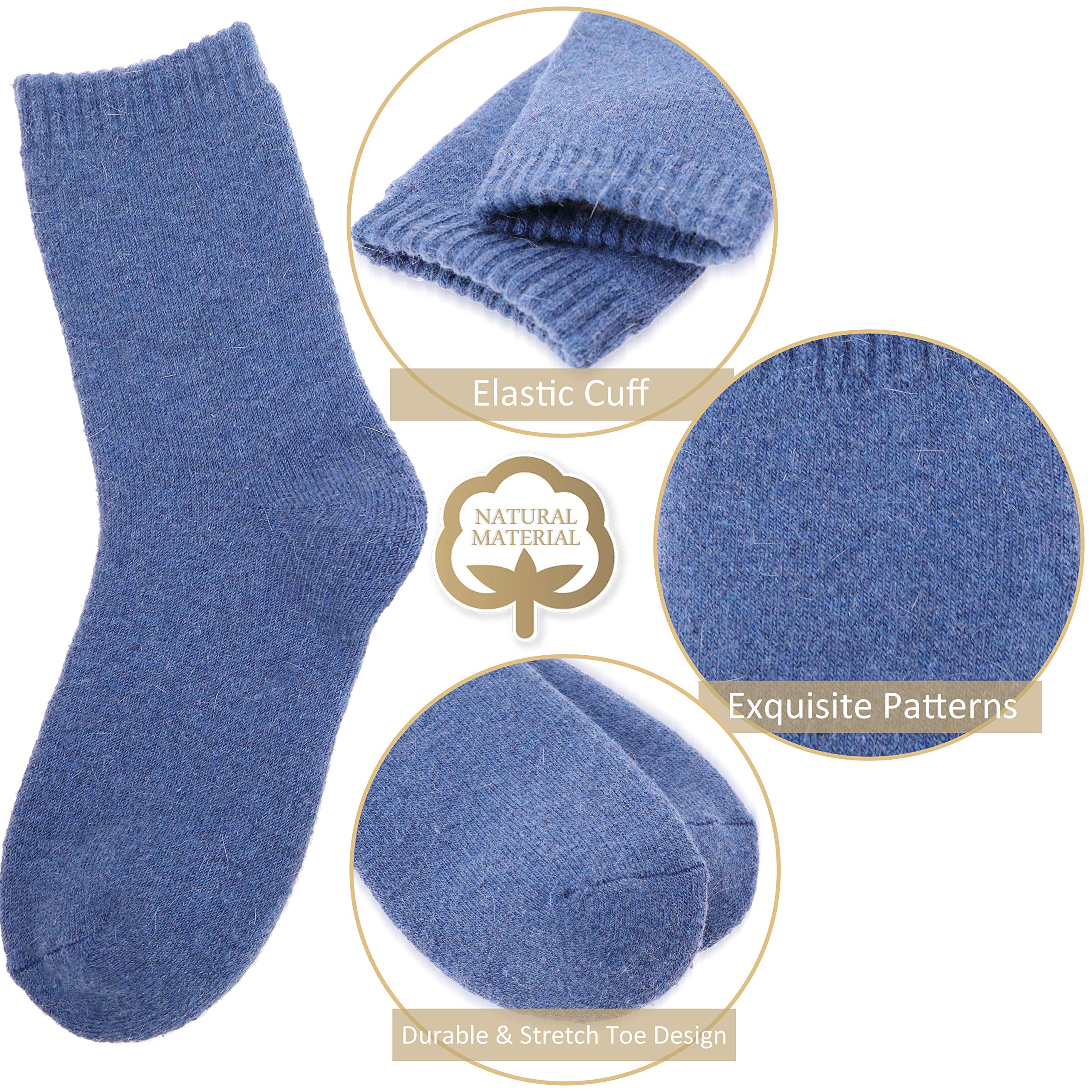 EBMORE 5 Pairs Women Merino Wool Boot Socks Thermal Hiking Winter Warm Thick Cozy Cabin Crew Comfy Socks for Ladies: One Size Solid Color(5 Pairs)