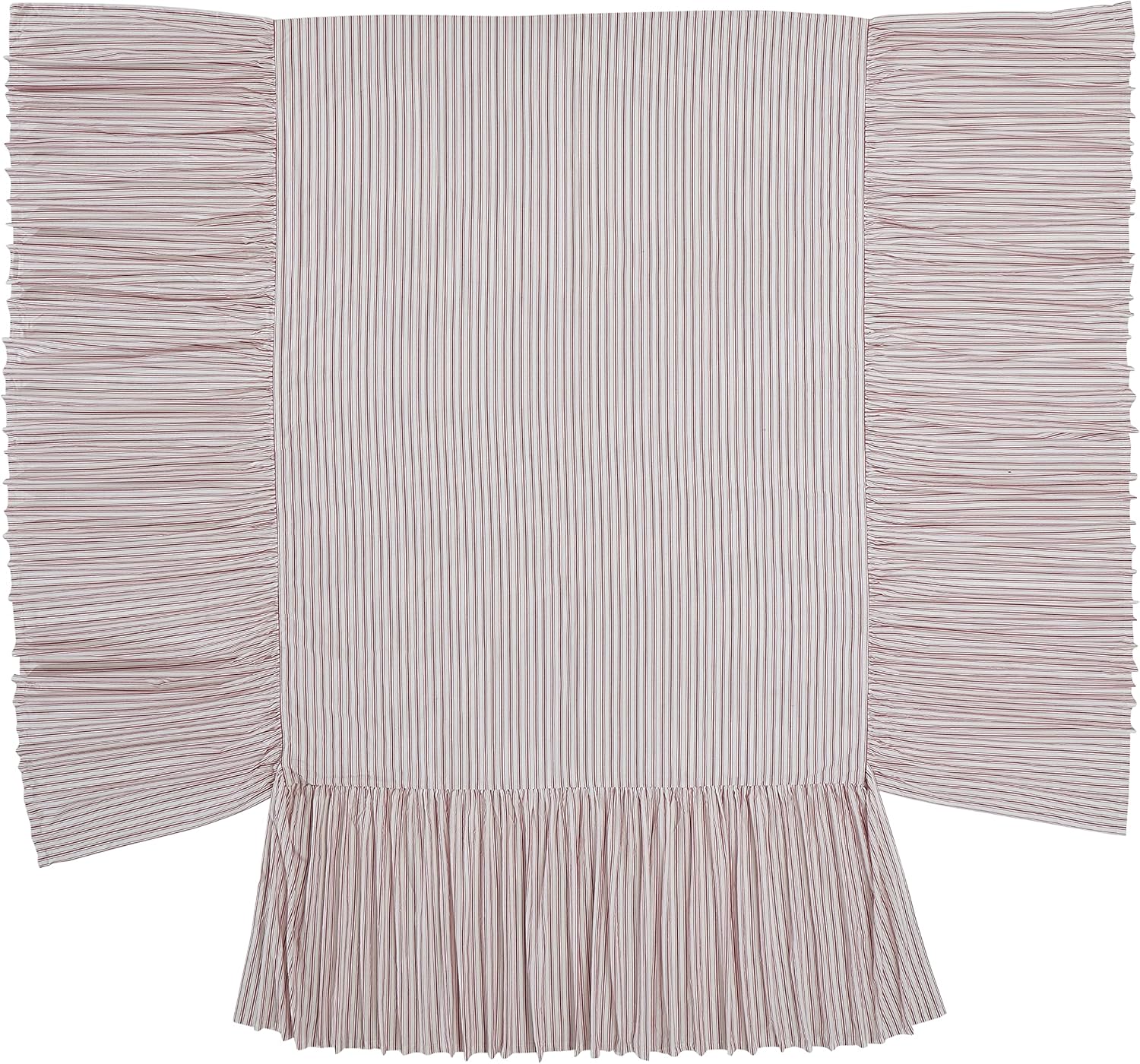 Timeless Ticking Red Ruffled King Bedspread, High Skirt on 3 Sides, Vintage Farmhouse Bedding, Christmas