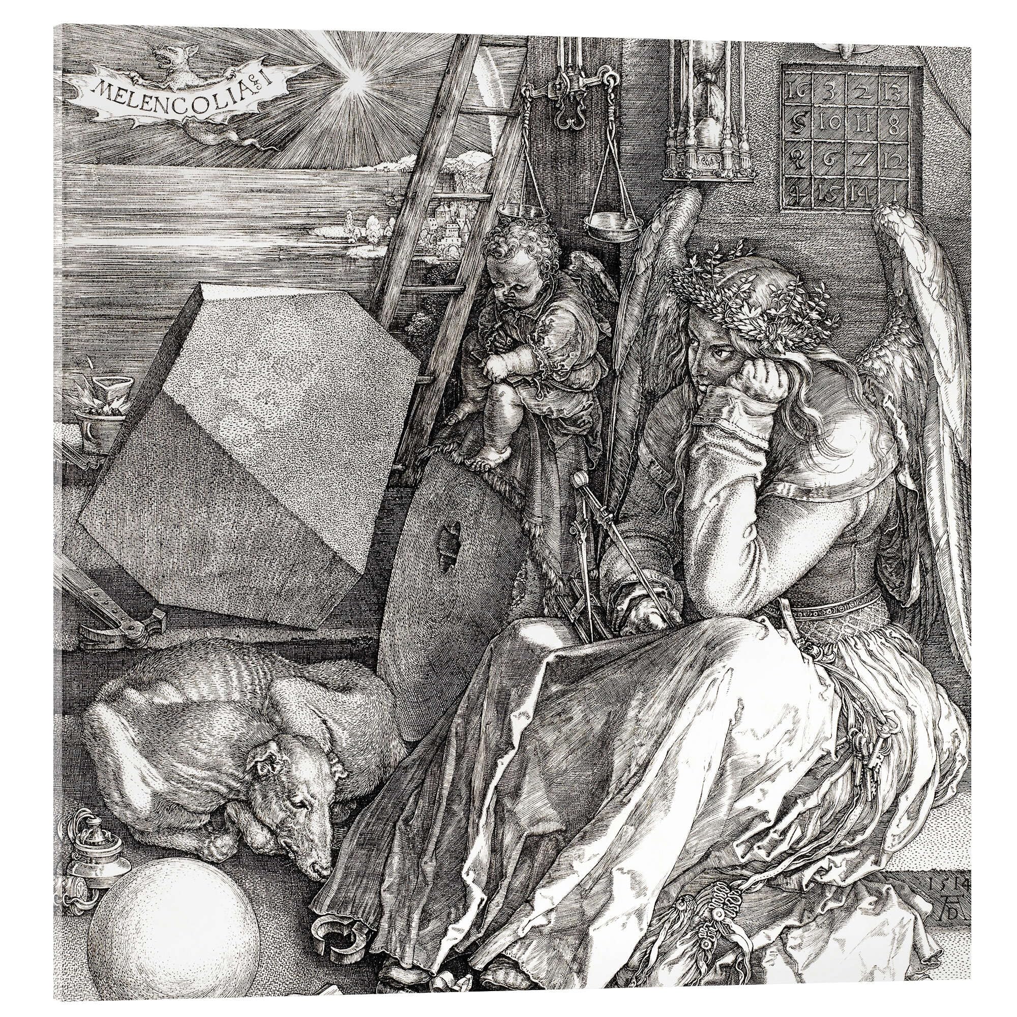 Posterlounge Melancholie Acrylglasbild | 60 x 60 cm von Albrecht Dürer Schwarz-Weiß Wandbilder Wanddeko