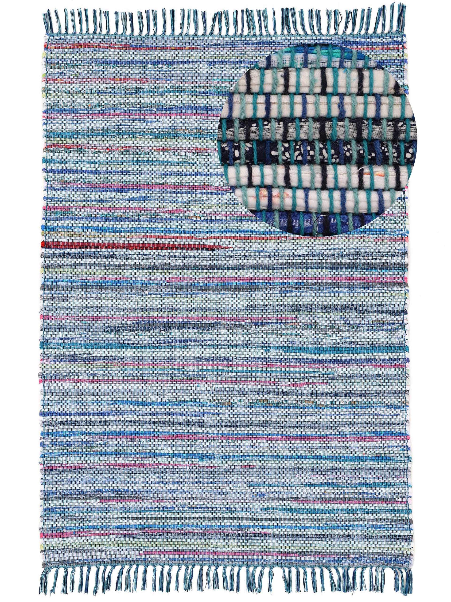 carpetfine Flachgewebeteppich Kelim Chindi Blau 200x250 cm | Moderner Teppich für Wohn- und Schlafzimmer