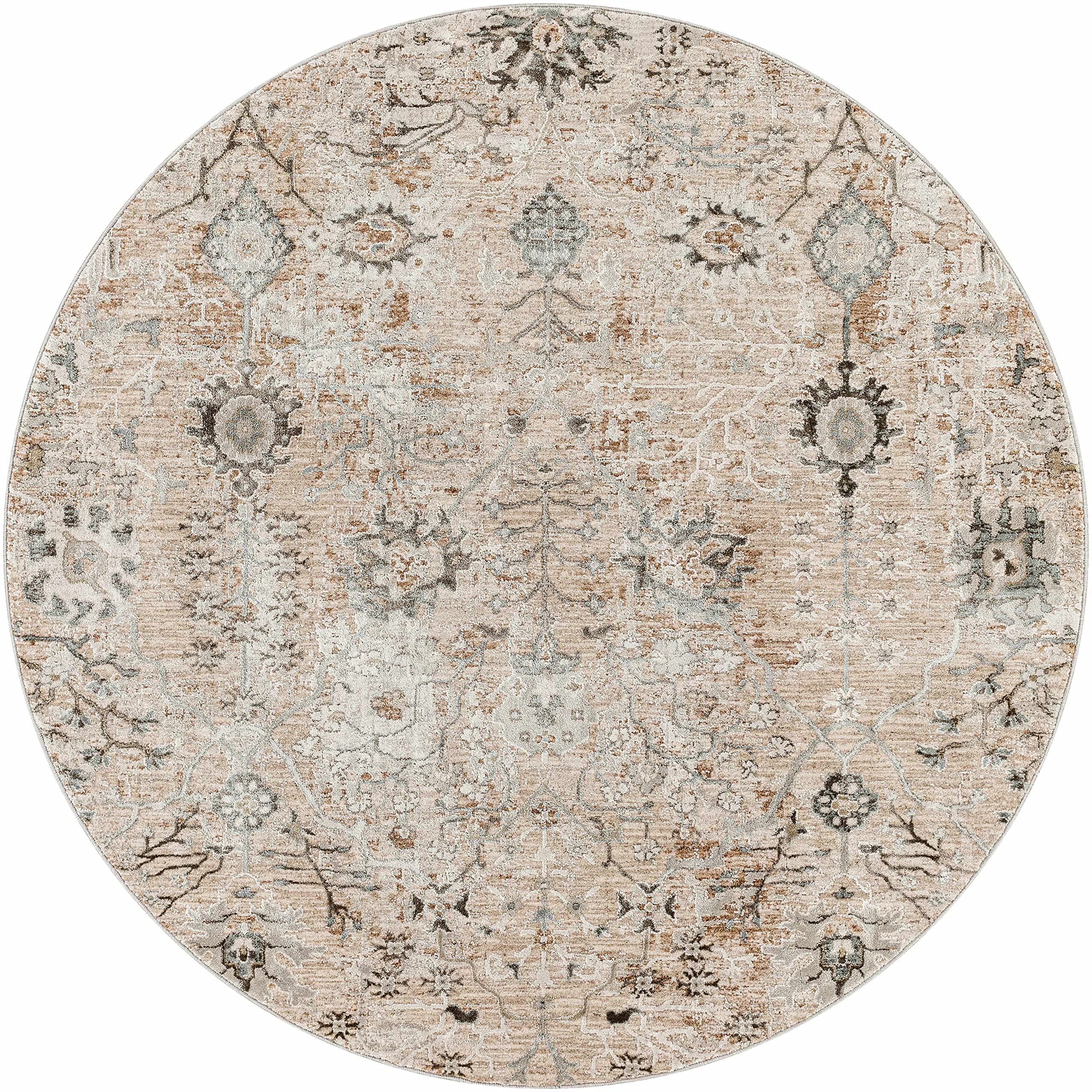 Hauteloom Octavia Boho Vintage Traditional Oushak Area Rug with Tassles - Farmhouse Oriental Floral Damask Carpet for Living Room, Bedroom, Dining