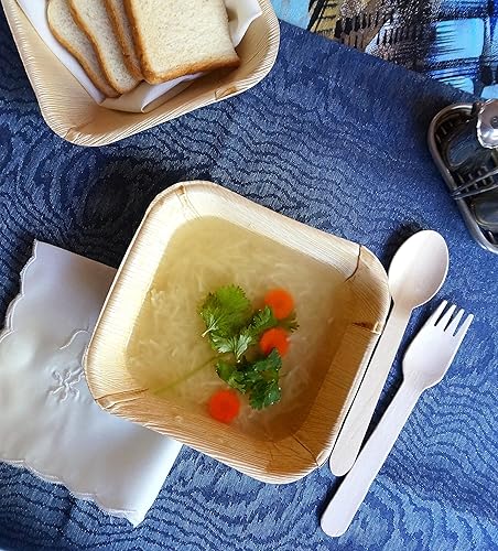 Miniatura 4 de ECODECO Platos compostables de hoja de palmera, 100 piezas, cuenco cuadrado de 5 pulgadas, desechables, ecológicos, como platos de fiesta de bambú