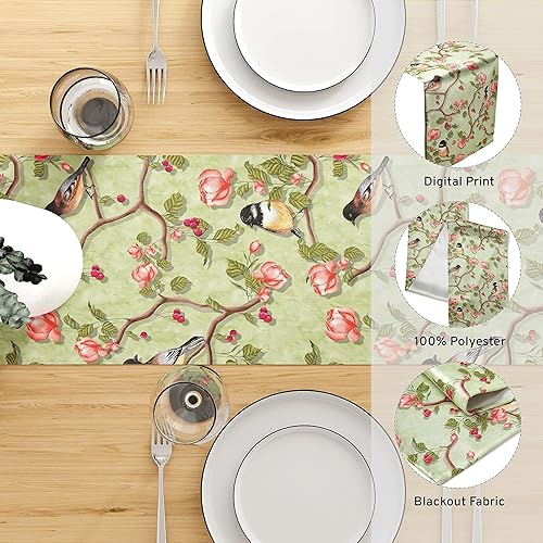 Miniatura 3 de Encasa Camino de mesa de comedor para 6 plazas, tela de sarga de poliéster, estampado digital de aluminio, tamaño 11 x 72 pulgadas, paño decorativo