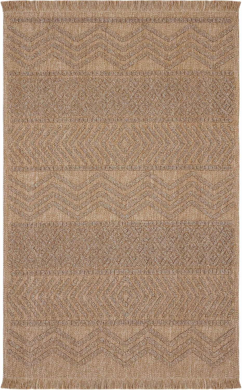 Cool Halı Mirage Kahverengi Halı Bukle Kaymaz Yıkanabilir Halı Geometrik Desen Oturma Odası Halısı