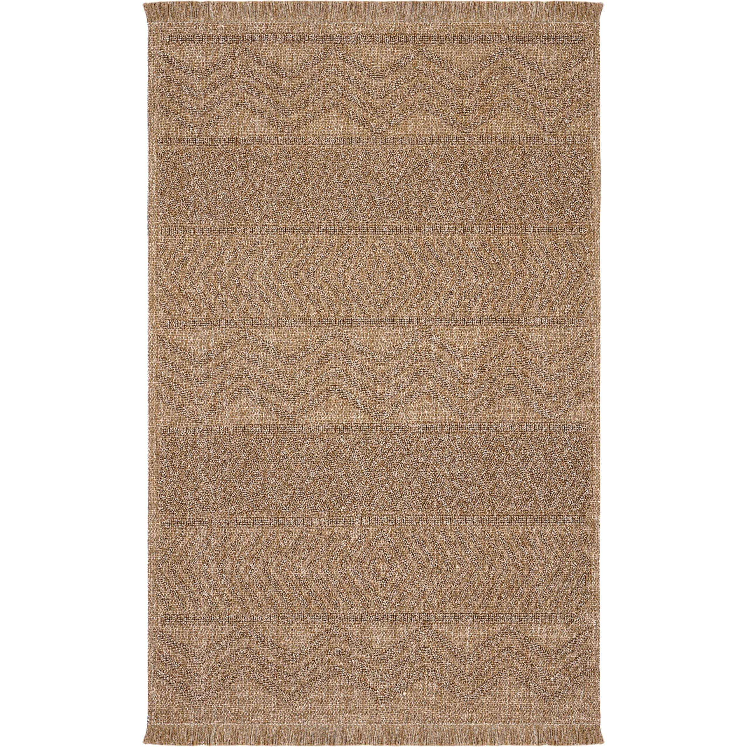 Cool Halı Mirage Kahverengi Halı Bukle Kaymaz Yıkanabilir Halı Geometrik Desen Oturma Odası Halısı