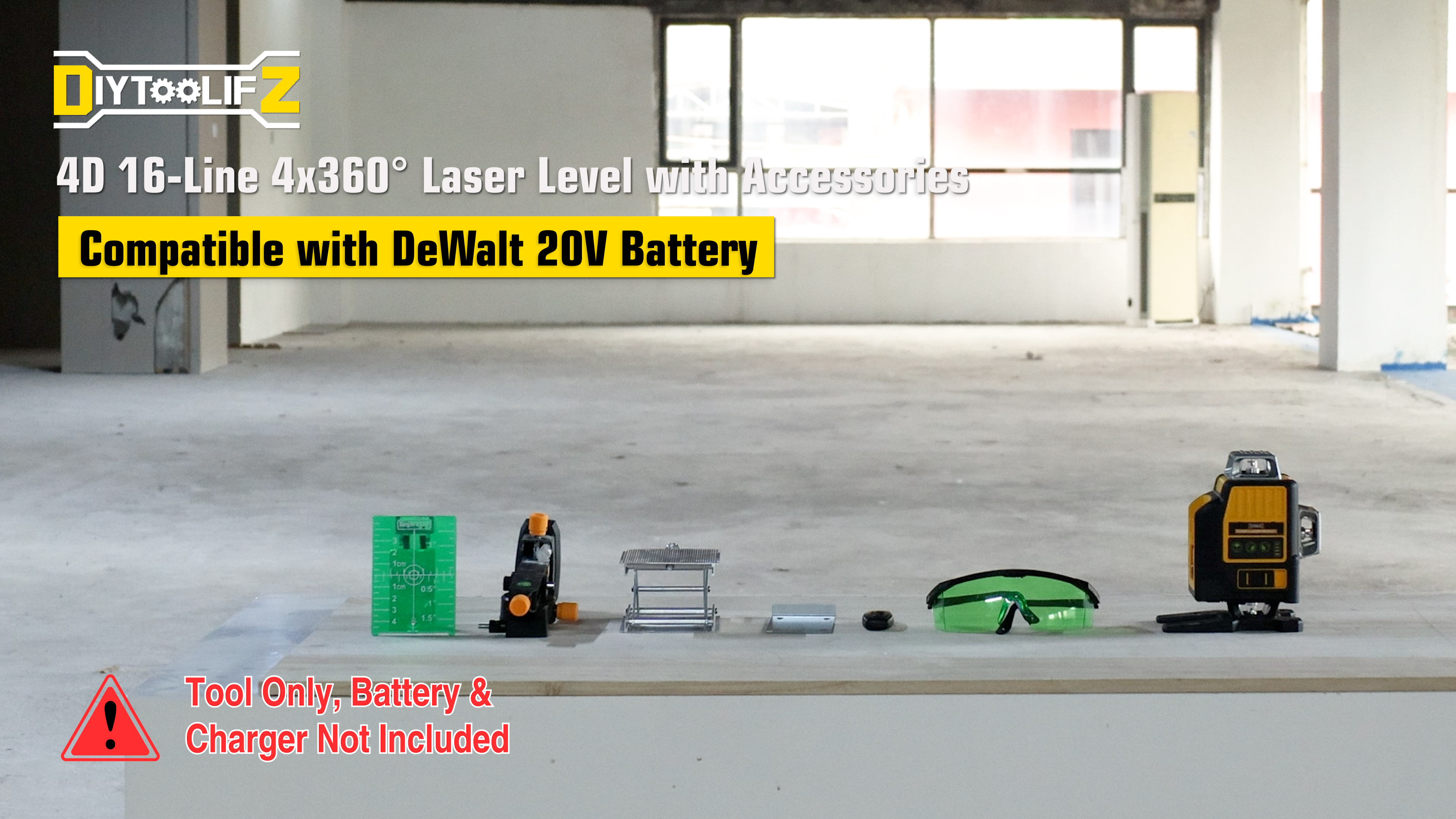 DIYtoolifz Laser Level Compatible with DeWalt 20V Battery, 4D