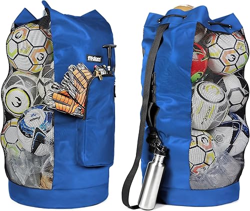 Miniatura 8 de Fitdom Bolsa de pelota de equipo de malla de fútbol XL resistente con diseño de correa de hombro ajustable para entrenador. con un bolsillo frontal
